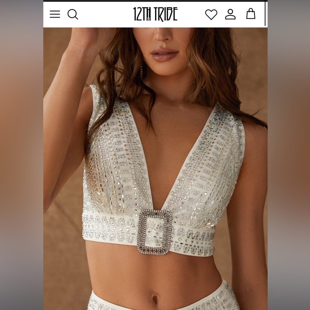12th Tribe Violet White Rhinestone Crop Top